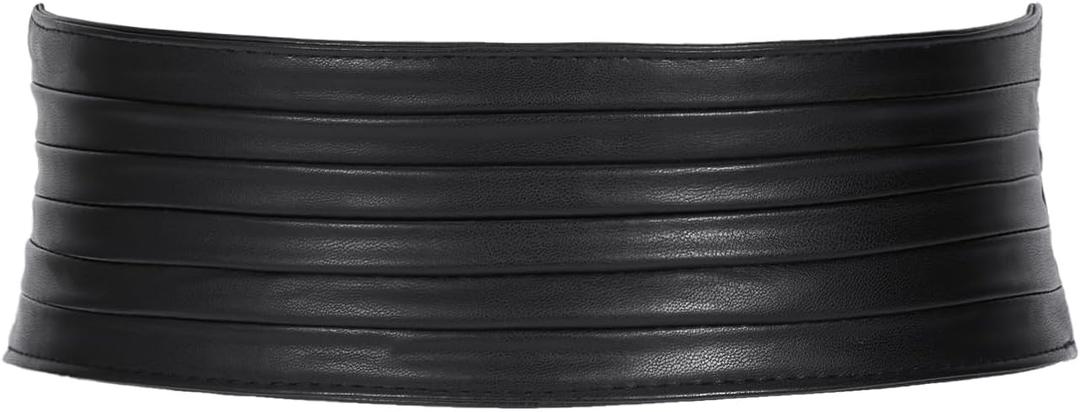 SANSTHS Women Wide Elastic Belts for Dresses Vintage Fashion Stretchy Waist Belts Ladies Cinch Belts Leather Waistband (Black)