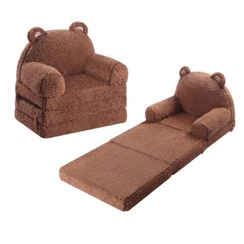 MOMCAYWEX Kids Sofa, Sherpa Couch with Tri-Layer Foam Cushions, Comfy Seating for Kids Age 18 Months and Up, Brown