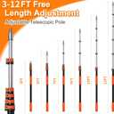 12FT Telescopic Extension Pole, Flip-Lock & Screw Dual Locking Extendable Pole, Multi-Purpose Paint Roller Extension Pole for Painting & Cleaning