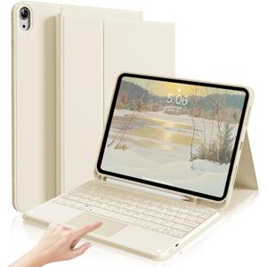 kenke for iPad 11/10th Gen Case with Keyboard 11/10.9 inch 2025 A16/2022, Detachable Wireless Bluetooth Keyboard Case with Right Side Pencil Holder, White Square Keycaps (Cream)