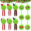 JULMELON 12 Pcs Lime Green Furry Christmas Ball Decor, 3.15 Inch Whimsical Christmas Tree Ornaments Balls with Santa hat Xmas Green Furry Ornaments Ball Hanging Tree Decorations for Home Party Decor