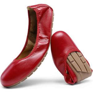 DREAM PAIRS Womens Ballet Flats Foldable Round Toe Dressy Comfortable Slip On Dress Shoes (9.5, Red)