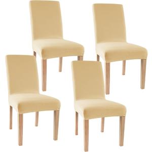 Obstal Stretch Spandex Dining Room Chair Covers ?Set of 4 Universal Removable Washable Chair Seat Slipcovers Protector for Kitchen, Ceremony, Banquet, Hotel and Party, Champagne