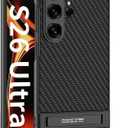 Lunivop Case Compatible with Samsung Galaxy S26 Ultra Case PU Leather Back Panel with Built-in Adjustable Kickstand Protector Slim Drop Phone Cover for Samsung Galaxy S26 Ultra 6.9 inch (Carbon Fiber)