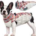 FUAMEY Dog Coat for Small Dogs,Waterproof Dog Winter Jacket with Harness Built in Puppy Cold Weather Coats Reflective Pet Vest with Zipper Warm Fleece Dogs Snowsuit Windproof Red Plaid S