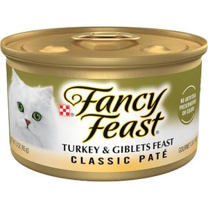 Purina Fancy Feast Pate Turkey and Giblets Feast Classic Grain Free Wet Cat Food Pate - (Pack of 24) 3 oz. Cans (BB: July 2027)