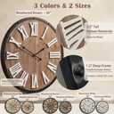 Oversized 30" Farmhouse Wall Clock, Rustic Wood Round Timepiece with Raised Roman Numerals, Black Metal Frame, Silent Quartz, Durable & Easy-to-Clean, Living Room & Entryway Decor (Weathered Brown)