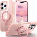 for iPhone 16 pro case,Built-in Metal Stand and Ring Holder, Compatible with Magsafe, Military Grade Protection, Shockproof, Men's and Women's - Pink