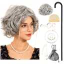 RIOSO Old Lady Costume for Women Granny Grey Wig Adult Outfit for Woman Old Grandma Costumes