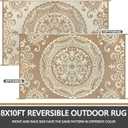 Capslpad Outdoor Rug 8x10 Patio Waterproof Boho Floral Plastic Straw Rug Large Foldable Vintage Outside Carpet with Carry Bag for RV Backyard Balcony Bench Picnic Porch, Beige