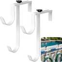 2 Pcs Double Pool Fence Hooks for Pool Equipment, Adjustable Pool Pole Hanger Holder, Rustproof Swimming Pools Skimmer Pole Hooks for Hanging Tool, Hose, Leaf Rakes, Nets Pool-Accessories (White)