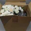 2 Set Vintage Glass Vase Rustic Farmhouse Lantern Decor with Artificial Plants Lights Decorative Clear Vase for Home Decor Floral Arrangement Dining Table Centerpieces (White Rose)