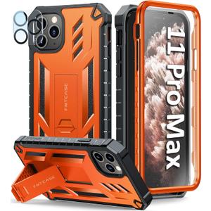 FNTCASE for iPhone 11 Pro Max Case with Built-in Screen Protector Orange
Kickstand, 20FT Military-Grade Drop Protection, Anti-Slip Matte Textured, Rugged Heavy Duty Shockproof TPU Protective Cover