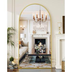 Koonmi 34"x76" Arched Full Length Mirror, Gold Large Floor Mirror with Aluminum Alloy Frame, Standing, Hanging or Leaning Wall-Mounted Vanity Mirror for Living Room and Bedroom