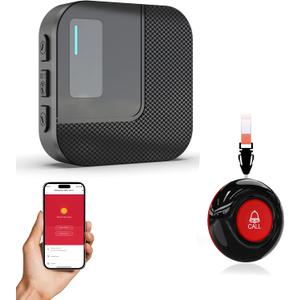 SanJie Wi-Fi Wireless Caregiver Pager Call Button for Elderly at Home - Alert Systems with App Remote Alerts & Device Sharing Suitable for Seniors & Patients and People with Disabilities (1+1, Black 01)