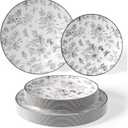 Trendables Disposable Plates For Party Supplies | Black Floral Plastic Plates For Wedding 40 Pcs - 20 X 8 & 20 X 10 Dinner Plate Sets | Floral Plate Set Disposable Plastic Dinnerware Sets