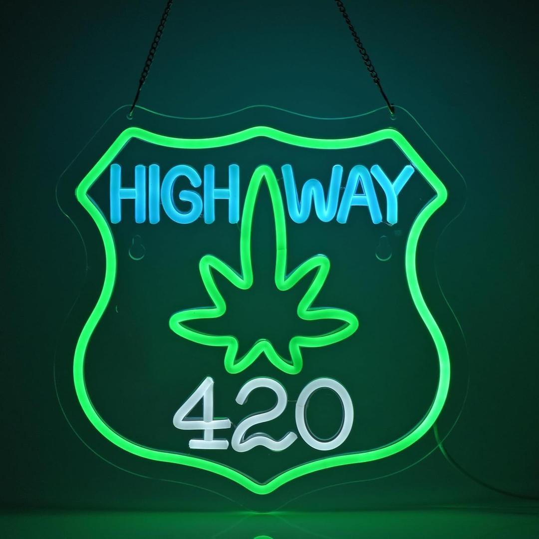 Highway 420 Neon Sign, Neon Lights Hanging Wall Art Decoration for Restaurant Store Shop Cafe Bar Pub Market Men Cave Party Home Decor, USB Powered Ultra Bright Dimmable,12.6 * 12.6inch
