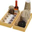 Kitchen Drawer Organizer Bins, Stackable Bamboo Drawer Organizer for Silverware, Flatware, Coffee Pod Organizer K Cup Holder for Countertop, 2 Pcs Coffee Station Organizer 12" x 6" x 2.5"