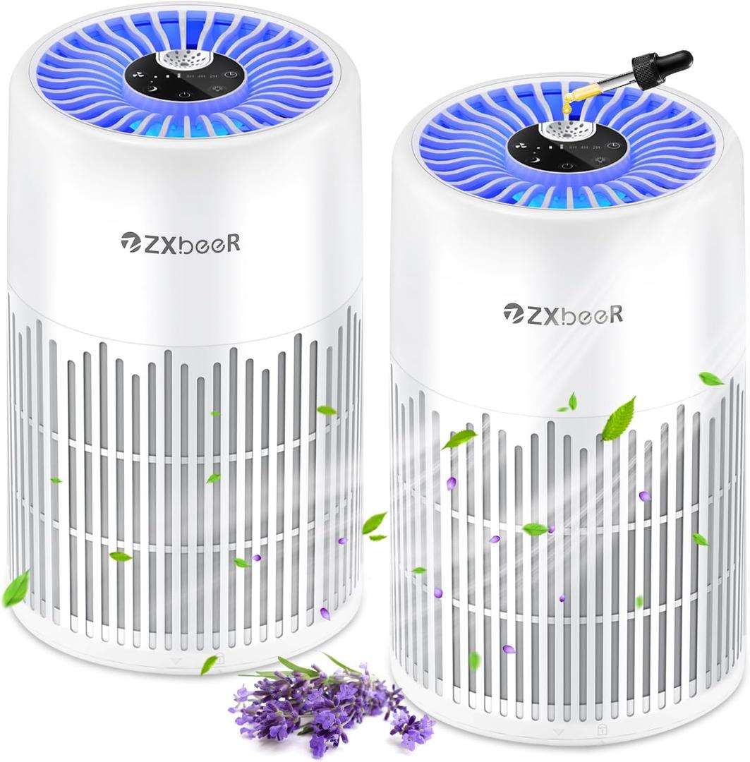 2 Pack ZXBEER Air Purifiers for Home Bedroom H13 True HEPA Air Filter, 20dB Small Air Purifier with 360 Air Inlet, Remote Control Nightlight Timer, Portable Air Purifier for Home, Living Room (White)