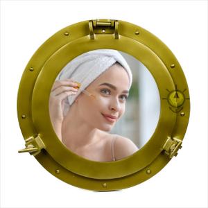 Nagina International Powder Coated Antique Vintage Nautical Premium Aluminum Pirate's Ship's Porthole Mirrors| Exclusive Wall Decor Accent (24 Inches, Antique Brass)