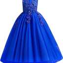 Little Big Girl Flower Tulle Dress Princess Pageant Birthday Party Wedding Formal Floor Long Dance Evening Maxi Gown (5-6 Years, Royal Blue)