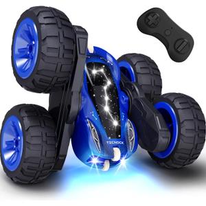 Tecnock Remote Control Car, 2.4GHz RC Cars with USB-C Easy Charging, 4WD Double Sided 360 Rotates and Flips RC Stunt Car, Toys Gift for Boys and Girls (Blue)