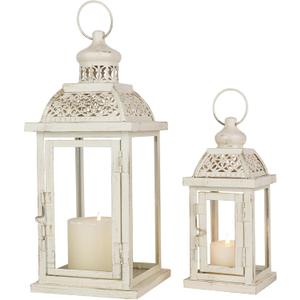 DECORKEY Large Lantern Decorative Outdoor & Indoor, Set of 2 (14&10) Metal Candle Lanterns Decor, Vintage Hanging Candle Holder for Front Porch Patio Wedding Farmhouse Home, Spring Decoration