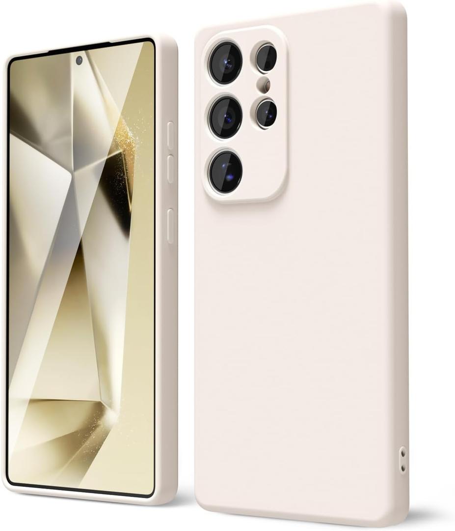 oakxco for Samsung Galaxy S25 Ultra Case Silicone, Thin Slim Grip Soft Rubber Gel Protective Phone Case for Women, Matte Plain Solid Color Aesthetic Cute Girly Case with Camera Cover, Beige Stone