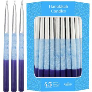 The Dreidel Company Dripless Blue, Purple Metallic Hanukkah Candles Premium Tapered Hand Decorated Chanuka Candles 1-Hour Burn Time (Single)