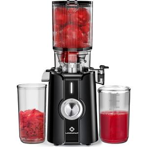 Cold Press Juicer, LINKChef Slow Masticating Juicer Machines with No-Prep 4.35" Large Feed Chute & Upgraded Auger for Whole Vegetables and Fruits, 42oz Capacity, Easy to Clean, Blackout 