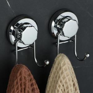HASKO Suction Cup Hooks for Shower Wall, Removable Towel Hooks for bathrooms, Includes Optional No Drill Adhesive Mount for Inside Shower, Rustproof Stainless Steel - 2 Pack, Chrome