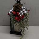 Metal Christmas Vintage Candle Lanterns with Led Light,Red Ribbon Decorative Hanging Lantern for Indoor Outdoor Decorations Party Gift, Christmas Porch Decor, WOKEISE