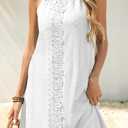 MITILLY Womens Halter Summer Eyelet Mini Dress Casual Sleeveless Floral Lace Lined Sundresses for Beach Vacation Holiday (White, L)
