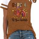 Thankful Grateful Blessed Shirts Women Thanksgiving Pumpkin T-Shirt Raglan Short Sleeve Fall Tshirts (Medium, Brown)