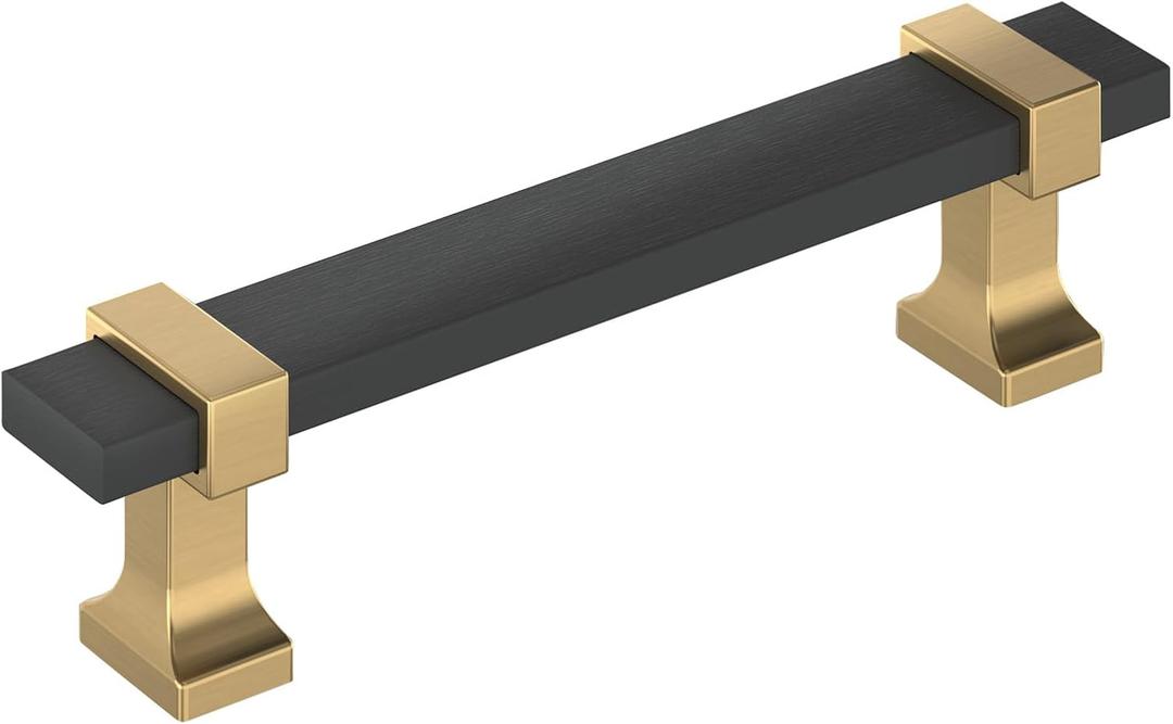 Amerock Overton 3-3/4 inch (96mm) Center-to-Center Brushed Matte Black/Champagne Bronze Cabinet Pull, BP36681BMBCZ