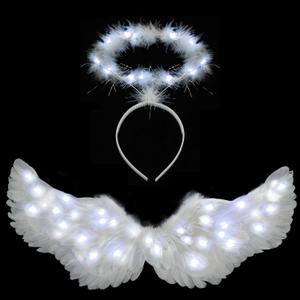 Angel Wings, Light Up Angel Wings and Halo with LED Lights, White Angel Wings Costume for Adult Women Kids Halloween Xmas (Medium)