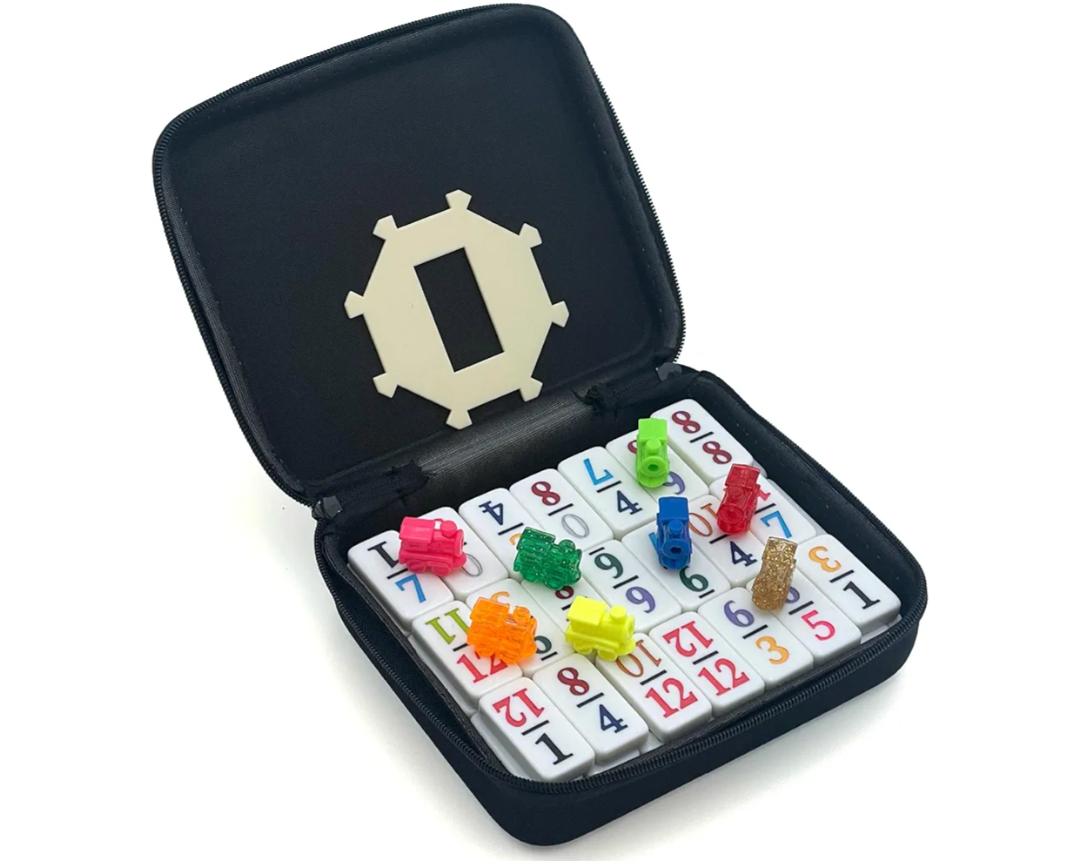 CHH Double 12 Mexican Train Number Dominoes – Travel Size with Zip Up Case, Hub & 8 Domino Trains – 91 Fun Size Numbered Dominoes