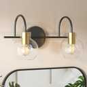 Modern Bathroom Vanity Light 2-Light Wall Sconce, Black & Gold Finish with Clear Glass Shades, Bathroom Light Fixtures Mirror Lighting for Kitchen, Bedroom, Hallway,  Easy Installation