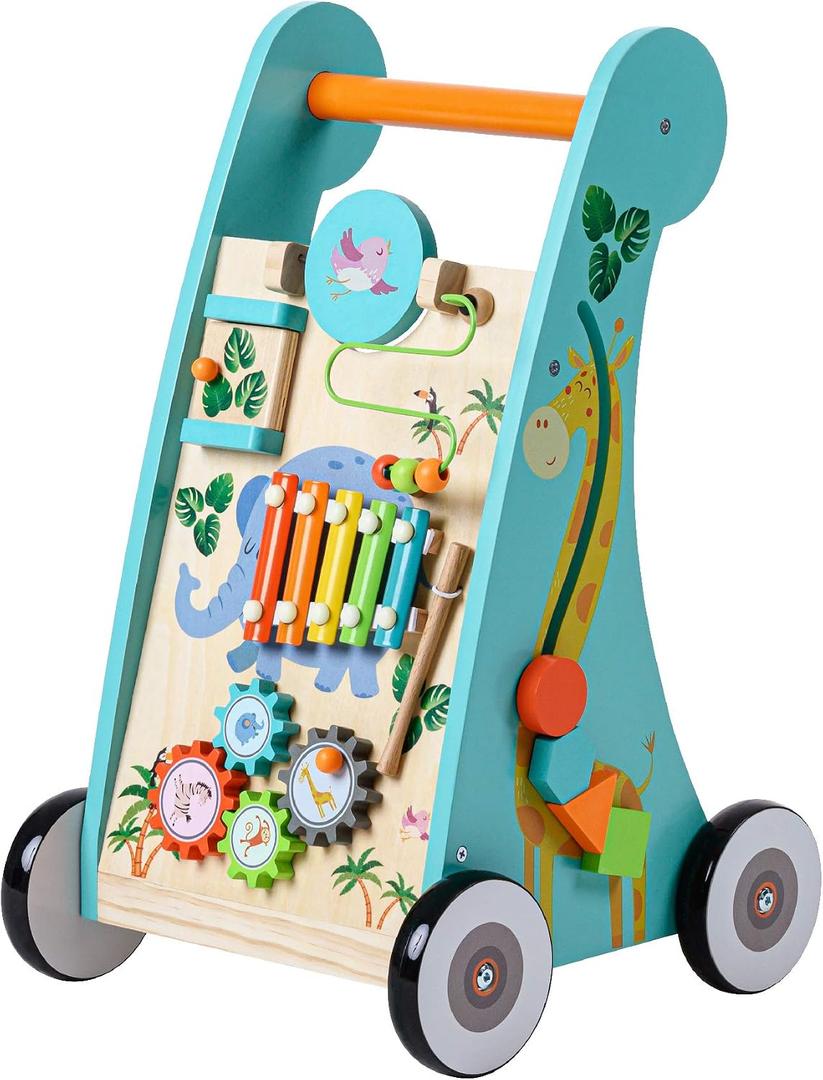 Teamson Kids Preschool Play Lab Wooden Baby Walker and Activity Station, Natural/Blue, One Size