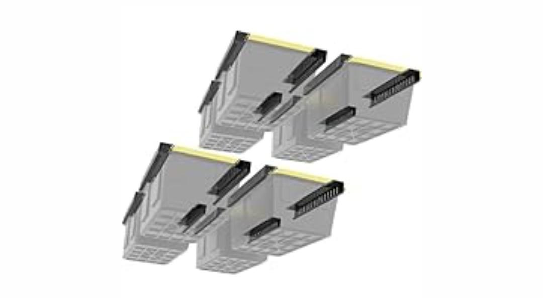Overhead Bin Rack - Ceiling Mount Overhead Garage Rack | Adjustable Width and Orientation | Heavy Duty Ceiling Bin Storage Rails | Fits Black & Yellow Storage Bins | USA Designed (8 Bins)
