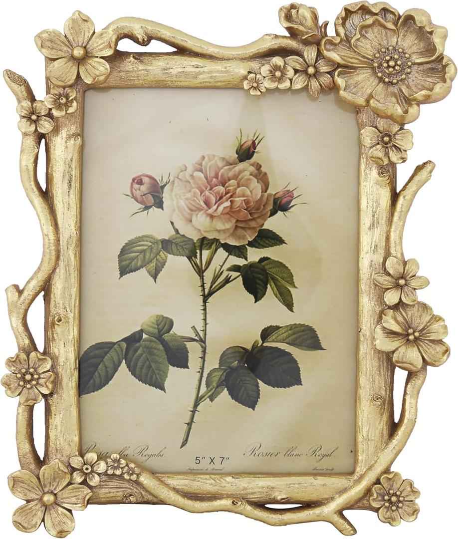 5x7 Vintage Picture Frame, Gold Antique Ornate Picture Frame, Victorian Retro Decorative Photo Frames for Tabletop & Wall, Baroque Home Decor Frames