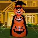 6FT Halloween Inflatables Stacked Pumpkins Decor with Witchs Hat Halloween Blow Up 3 Pumpkins Built-in Led Light Pumpkin Inflatables Outdoors Yard Lawn Indoor Holiday Party