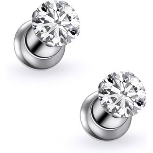 Astm F136 Titanium Round CZ Ear Gauges Screw Fit Flesh Tunnels Plugs Gauges Earring Expander Stretcher Ear Tunnels For Ears 10G 8G 6G 4G 2G 0G 00G Plug Earrings Piercing Jewelry For Women Men