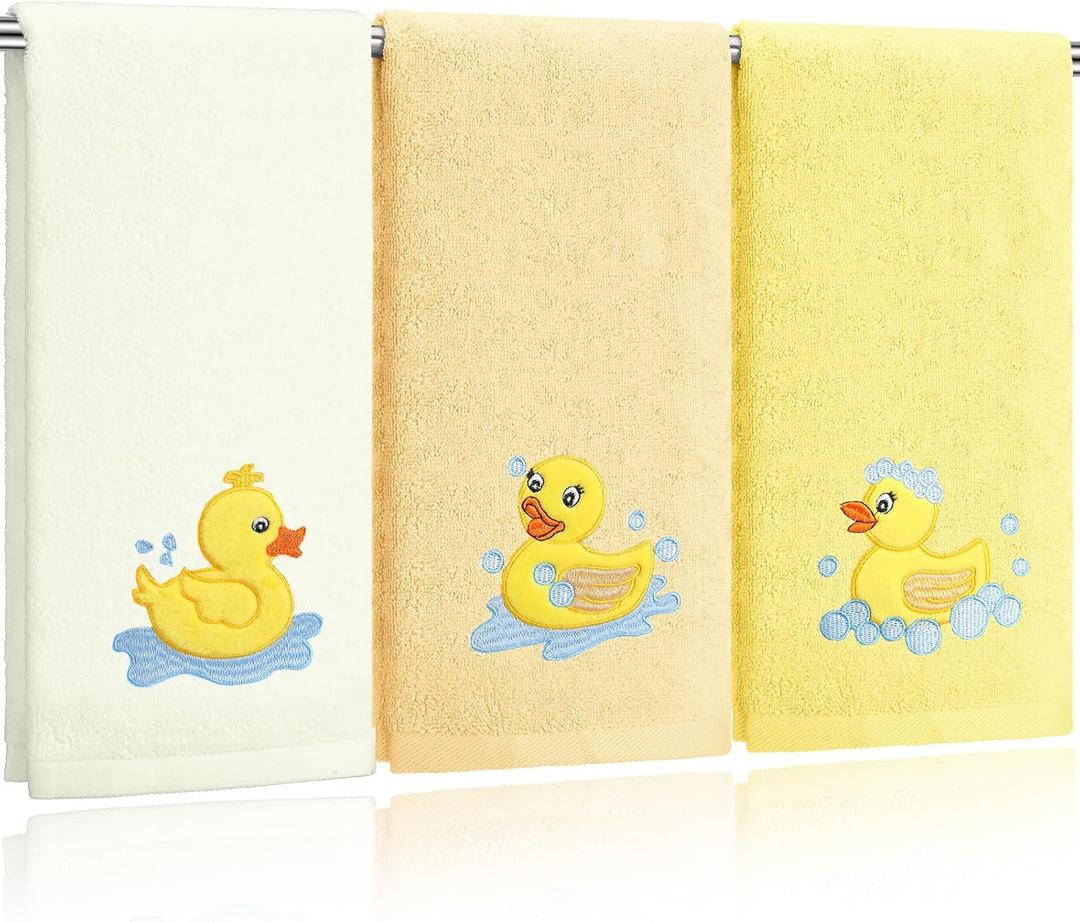 Hahafelt 3 Pack Rubber Ducky Coastal Hand Towels for Bathroom 100% Cotton Embroidered Bathroom Towels 13.78 x 29.53 Inch Beach Hand Towels Soft Absorbent Cotton Towel (Yellow, Duck)