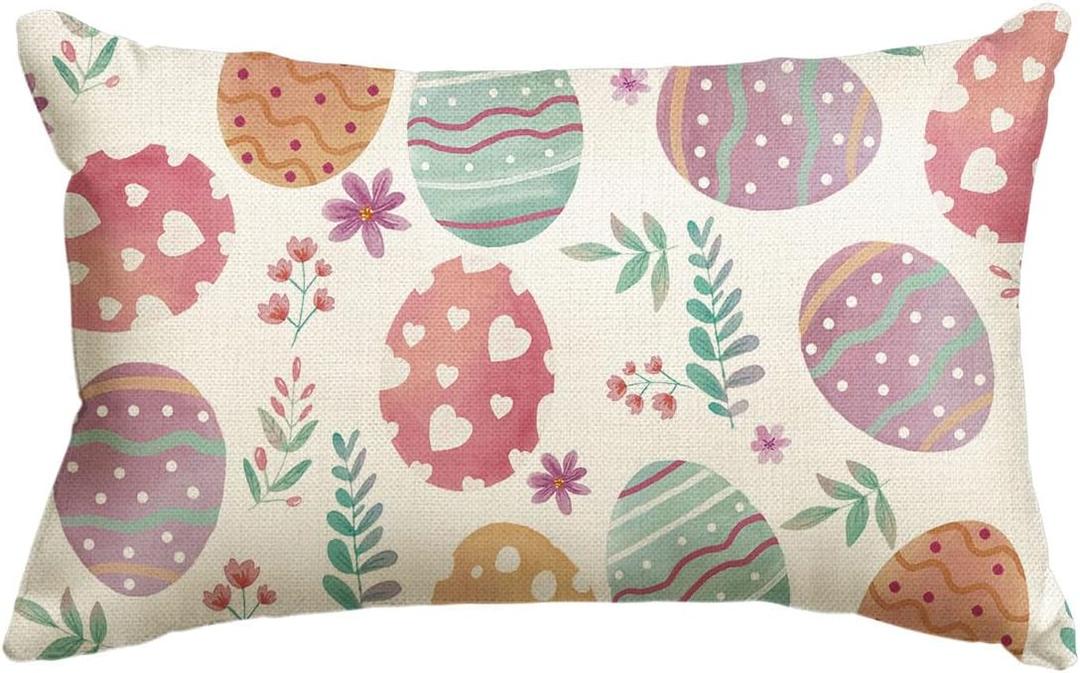 AVOIN colorlife Easter Eggs Flower Throw Pillow Cover, 12 x 20 Inch Easter Spring Cushion Case Decoration for Sofa Couch