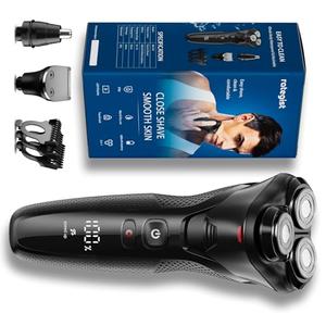 Rategist Electric Razor for Men, Rechargeable Electric Shaver, Waterproof Wet Dry Cordless Razor, Adjustable Speeds, with Nose Hair Trimmer, Sideburns Trimmer, Dark Black, Stylish Fashion