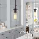 Beionxii Glass Pendant Light | Farmhouse Mini Pendant Lighting for Kitchen Island Dining Room Over The Sink, Oil Rubbed Bronze with Bubble Glass - BXD9002-1H-2P