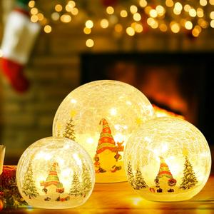 Crackle Glass Ball Light Mix Pattern Glass Ball LED Night Light Tabletop,Upgraded Table Top Christmas Tree Decorations with Timer,Widely Applicable to Party,Holiday Home and Mantel Decor