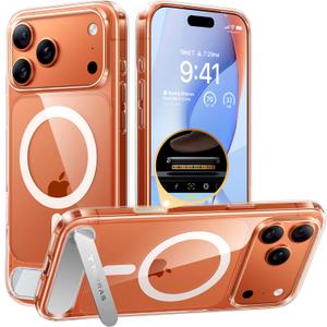 TORRAS Strong Magnetic & Seamless Stand for iPhone 17 Pro Case, Fit for MagSafe, Militray Grade Protection, Camera Control, Built-in Kickstand Slim Case for iPhone 17 Pro Cover, Anti-Yellowing Clear