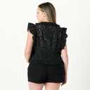 The Drop Womens Margo Tie Front Ruffle Detail Sleeveless Blouse (Black, L)